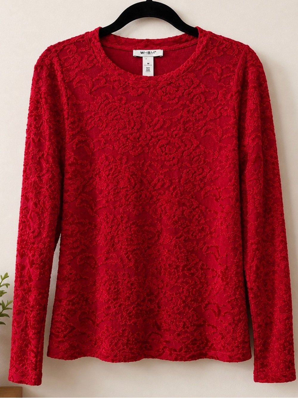 WHBM White House Black Market Red Flocked Floral Top – Medium